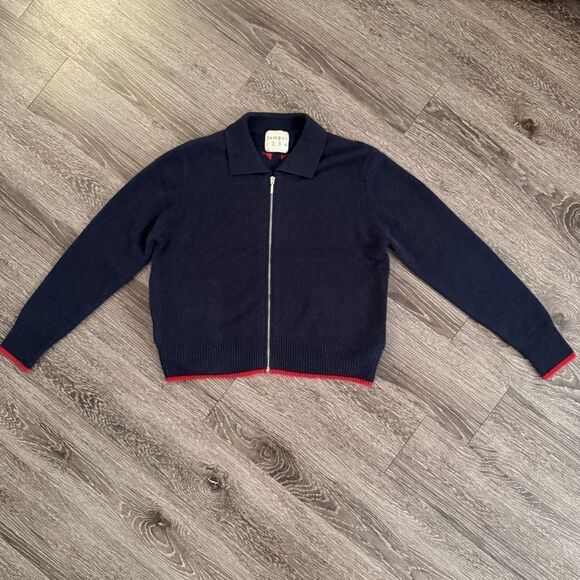 Jumper 1234 Navy Red Cashmere Snowflake Zip Up Sweater New - Picture 1 of 10